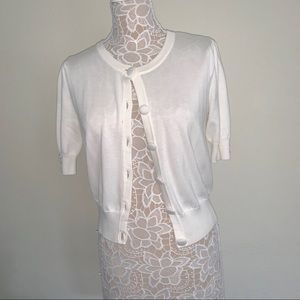 Willi Smith White Short Sleeve Cardigan Sweater